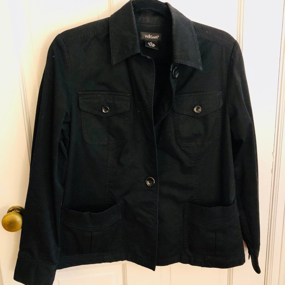 Black Willie Smith Classic Canvas Cotton/Spandex Blazer Jacket with Pockets